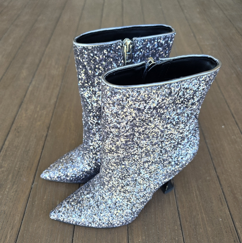 Marc Fisher Stolla Shimmer Sparkle Glitter bootie heels Womens Size 6.5